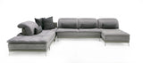 David Ferrari Horizon - Modern Grey Fabric + Grey Leather U Shaped Sectional Sofa | Home Elegance USA