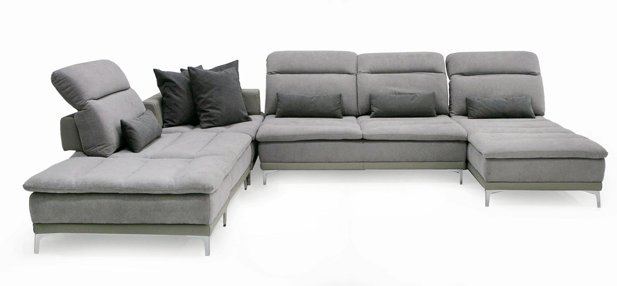 David Ferrari Horizon - Modern Grey Fabric + Grey Leather U Shaped Sectional Sofa | Home Elegance USA