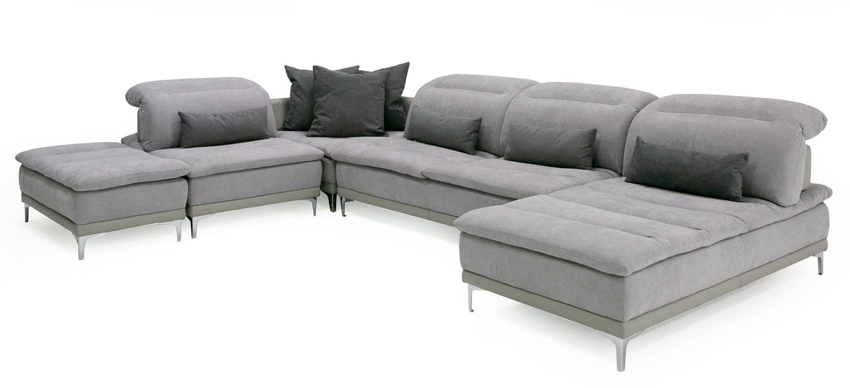 David Ferrari Horizon - Modern Grey Fabric + Grey Leather U Shaped Sectional Sofa