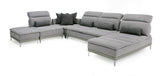 David Ferrari Horizon - Modern Grey Fabric + Grey Leather U Shaped Sectional Sofa