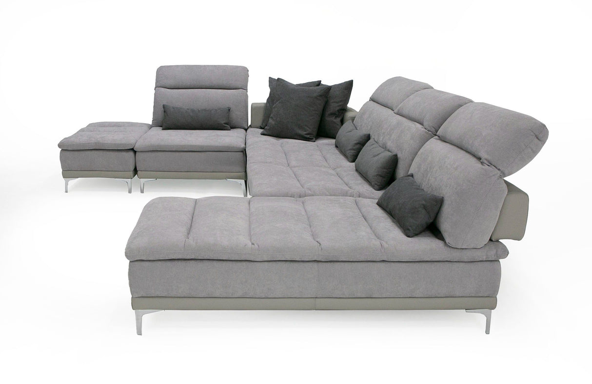 David Ferrari Horizon - Modern Grey Fabric + Grey Leather U Shaped Sectional Sofa | Home Elegance USA