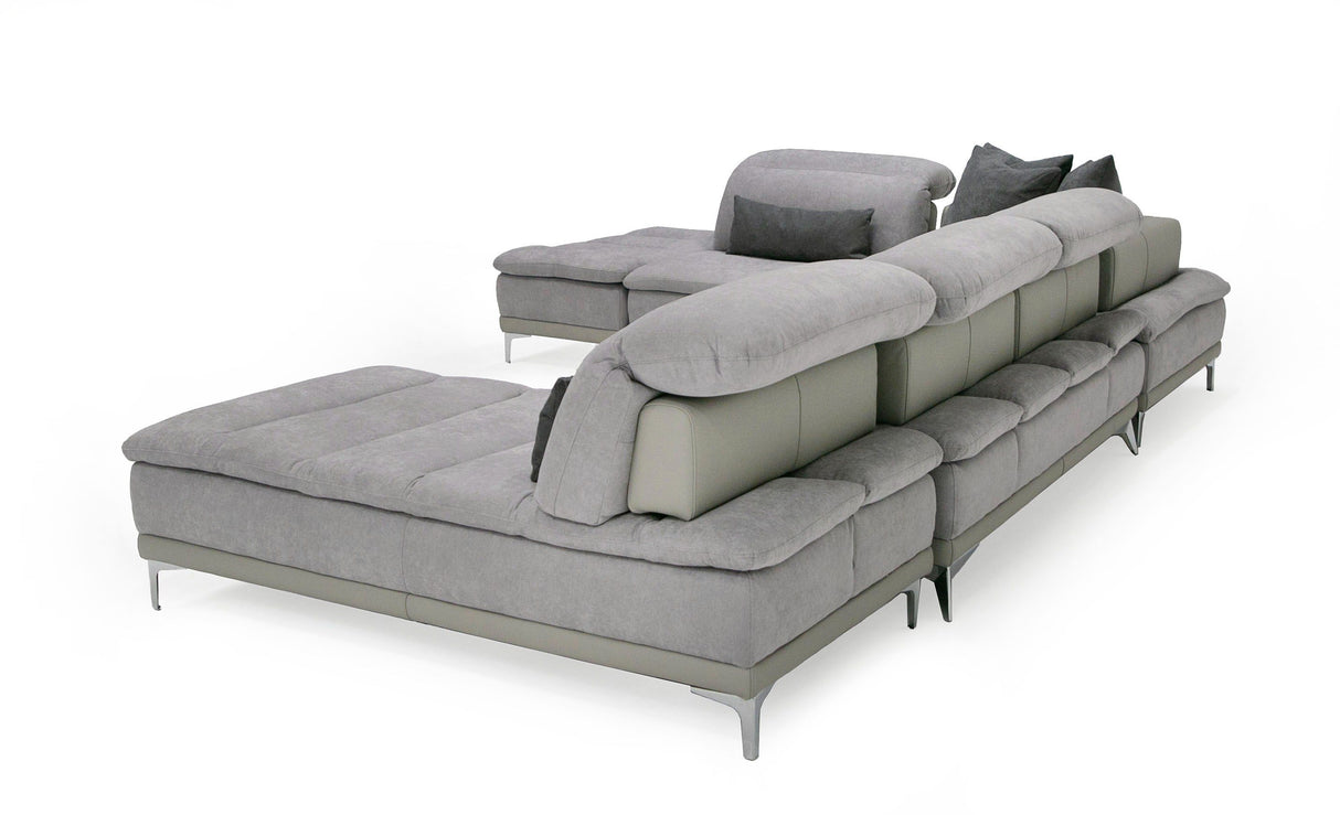 David Ferrari Horizon - Modern Grey Fabric + Grey Leather U Shaped Sectional Sofa