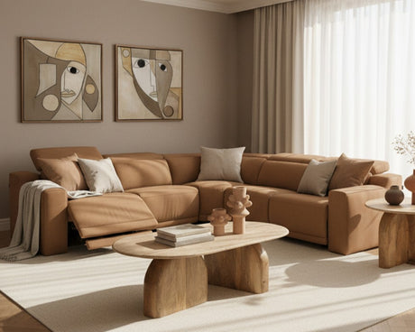 Horton - Modern Brown Fabric Sectional Sofa w/ 3 Recliners - View Image 1