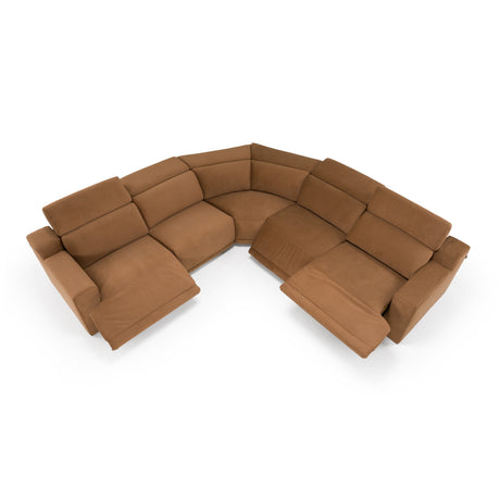 Horton - Modern Brown Fabric Sectional Sofa w/ 3 Recliners - View Image 1