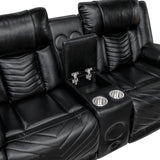 Luxury Power Double Reclining Loveseat with Console and Speakers - open