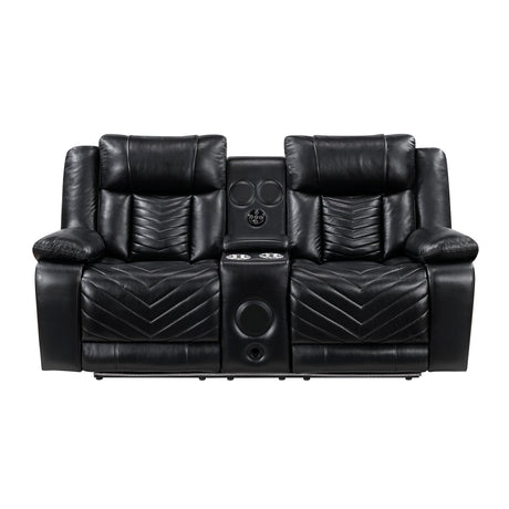 Homelegance Huron Power Reclining Loveseat in Black Faux Leather