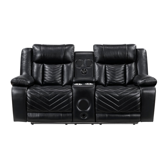 Homelegance Huron Power Reclining Loveseat in Black Faux Leather