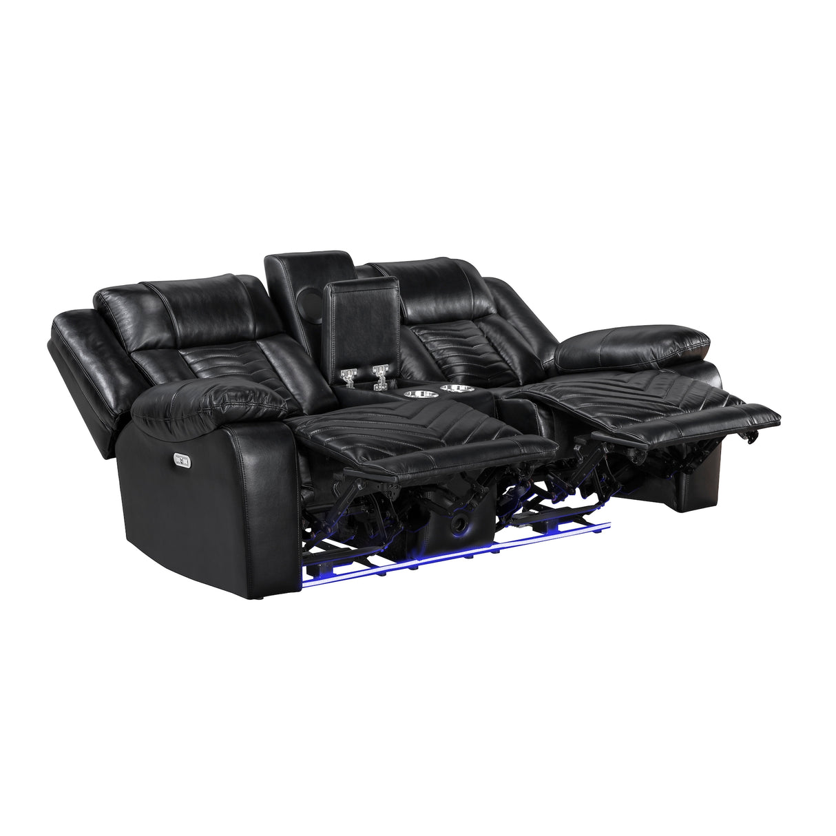 Huron Black Dual Power Loveseat with Wireless Speakers & LED Lighting