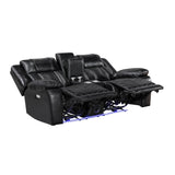 Huron Black Dual Power Loveseat with Wireless Speakers & LED Lighting