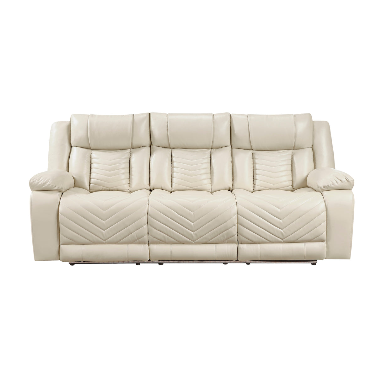 Homelegance Huron Power Double Reclining Sofa in Beige Faux Leather – Front View