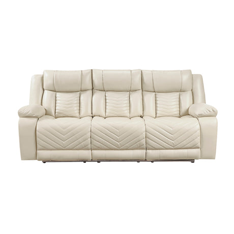 Homelegance Huron Power Double Reclining Sofa in Beige Faux Leather – Front View