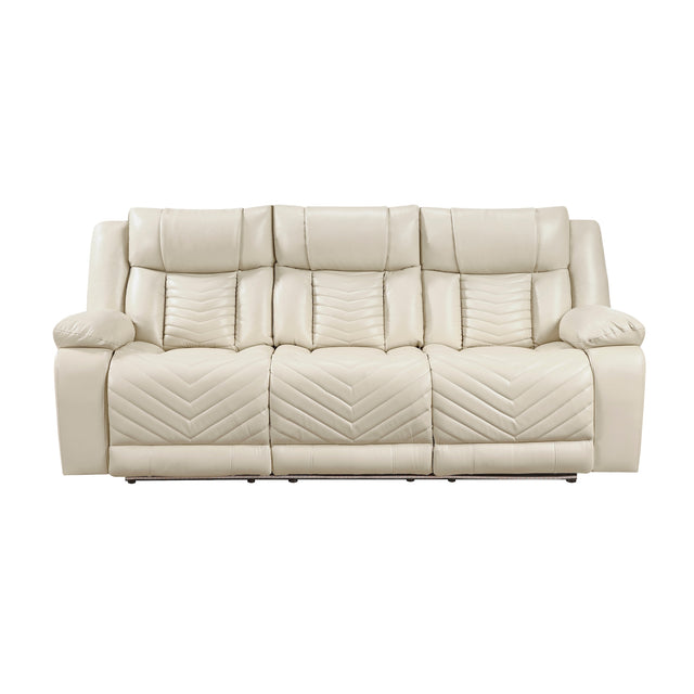 Homelegance Huron Power Double Reclining Sofa in Beige Faux Leather – Front View
