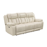 Homelegance Huron Power Double Reclining Sofa in Beige Faux Leather – side View