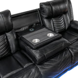 Huron power reclining sofa in black by Homelegance 8457BLK-3PW cupholders