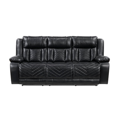 Huron power reclining sofa in black by Homelegance 8457BLK-3PW front view