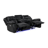 Huron power reclining sofa in black by Homelegance 8457BLK-3PW open