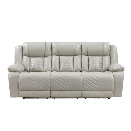 Homelegance Huron Power Reclining Sofa in Gray Faux Leather – Front View