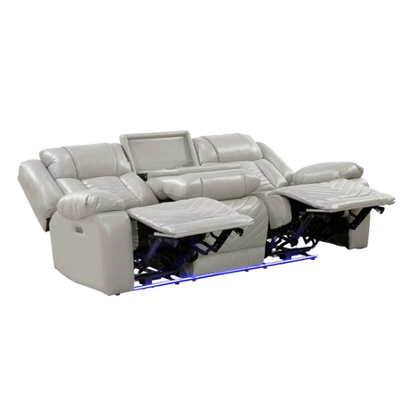 Homelegance Huron Power Reclining Sofa in Gray Faux Leather – angle View open