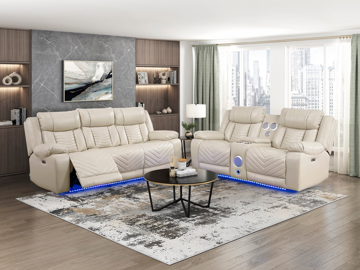 Huron Beige Power Reclining Sofa and Loveseat Set by Homelegance 8457BEG*2PW