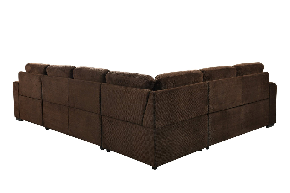 123" Oversized Sectional Sofa with Storage Chaise, U Shaped Sectional Couch with 4 Throw Pillows for Large Space Dorm Apartment. Chocolate - W1417S00004 - image - 3