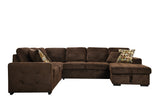 123" Oversized Sectional Sofa with Storage Chaise, U Shaped Sectional Couch with 4 Throw Pillows for Large Space Dorm Apartment. Chocolate - W1417S00004 - image - 4