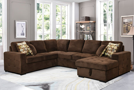 123" Oversized Sectional Sofa with Storage Chaise, U Shaped Sectional Couch with 4 Throw Pillows for Large Space Dorm Apartment. Chocolate - W1417S00004 - image - 1