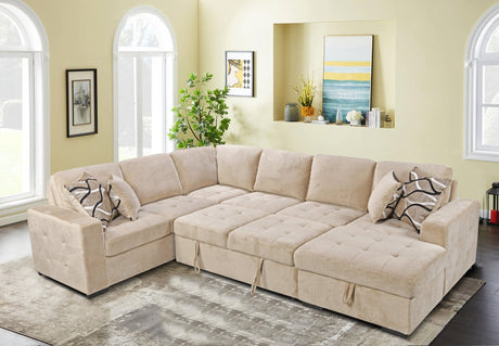 123" Oversized Sectional Sofa with Storage Chaise, U Shaped Sectional Couch with 4 Throw Pillows for Large Space Dorm Apartment. Beige - W1417S00005 - image - 1