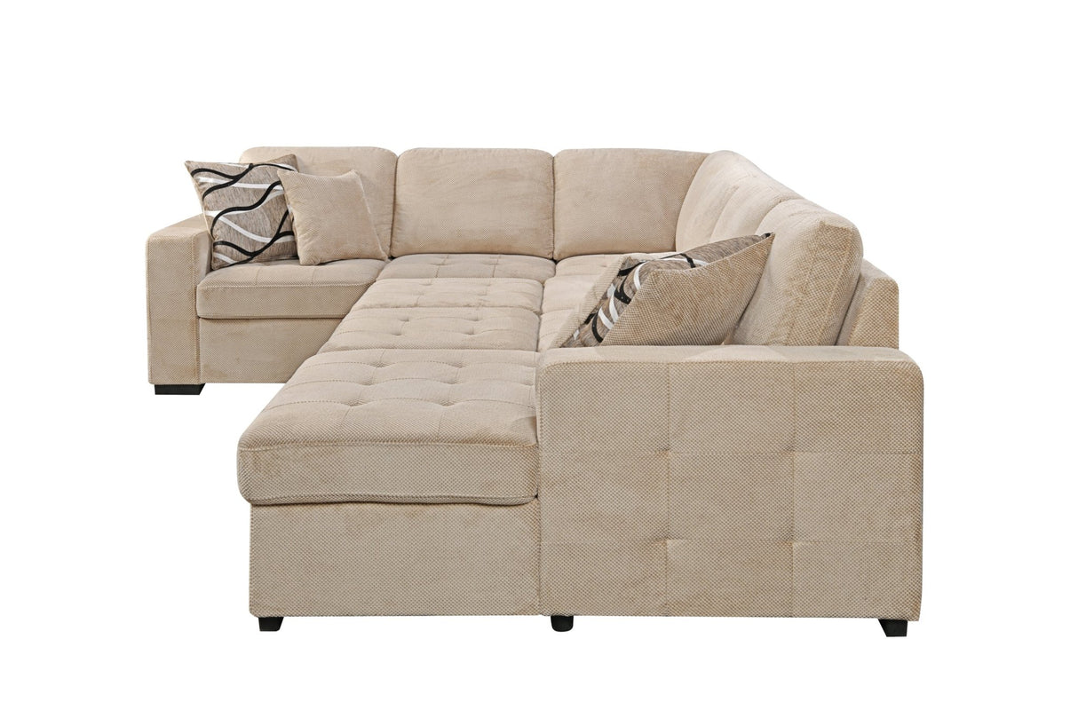 123" Oversized Sectional Sofa with Storage Chaise, U Shaped Sectional Couch with 4 Throw Pillows for Large Space Dorm Apartment. Beige - W1417S00005 - image - 5