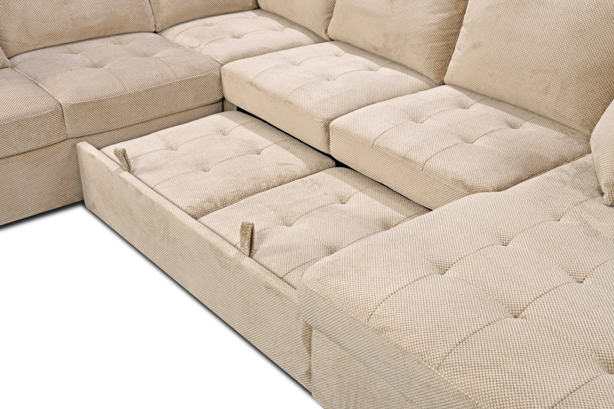 123" Oversized Sectional Sofa with Storage Chaise, U Shaped Sectional Couch with 4 Throw Pillows for Large Space Dorm Apartment. Beige - W1417S00005 - image - 2