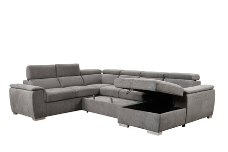 125" Modern U Shaped 7 - seat Sectional Sofa Couch with Adjustable Headrest, Sofa Bed with Storage Chaise - Pull Out Couch Bed for Living Room ,Light Gray - W1417S00011 - image - 1