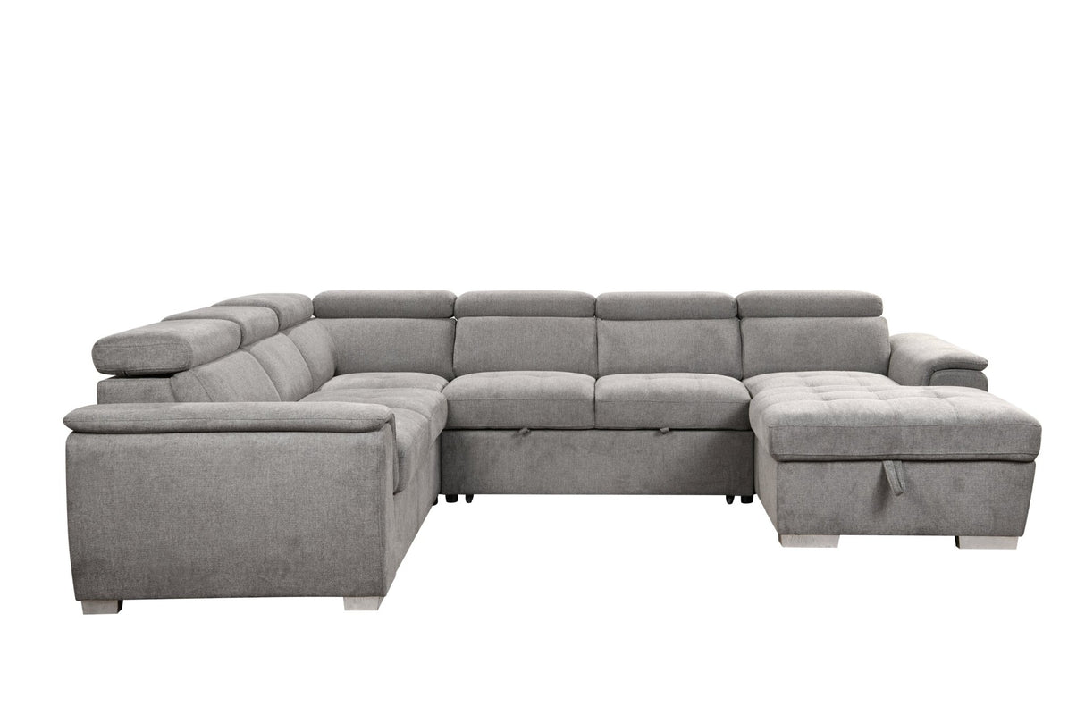 125" Modern U Shaped 7 - seat Sectional Sofa Couch with Adjustable Headrest, Sofa Bed with Storage Chaise - Pull Out Couch Bed for Living Room ,Light Gray | Home Elegance USA