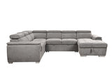 125" Modern U Shaped 7 - seat Sectional Sofa Couch with Adjustable Headrest, Sofa Bed with Storage Chaise - Pull Out Couch Bed for Living Room ,Light Gray | Home Elegance USA