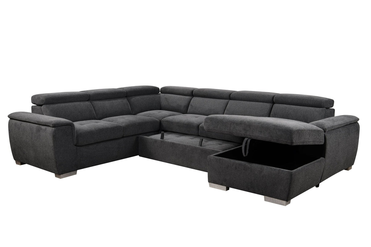 125" Modern U Shaped 7 - seat Sectional Sofa Couch with Adjustable Headrest, Sofa Bed with Storage Chaise - Pull Out Couch Bed for Living Room ,Dark Gray - W1417S00012 - image - 1