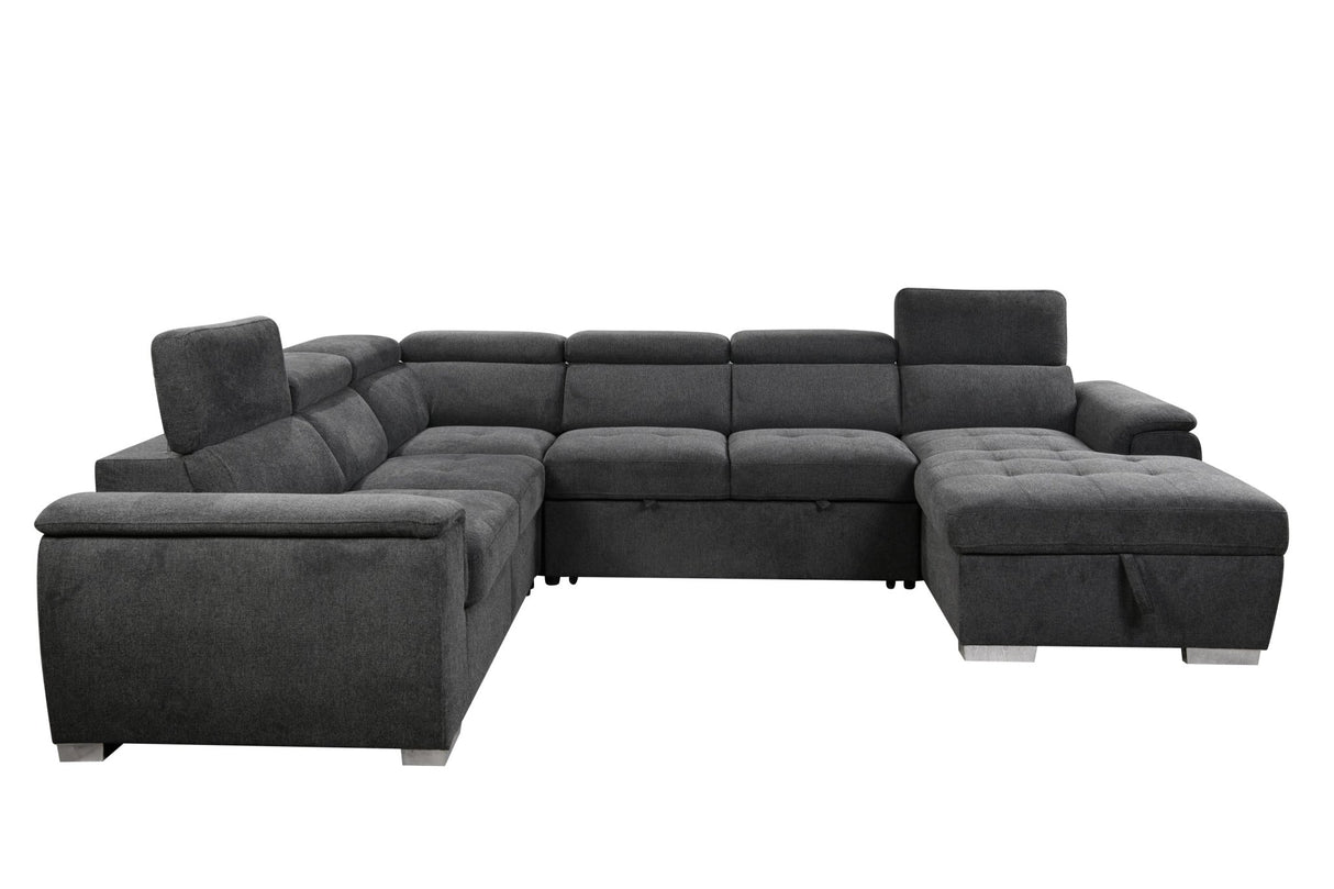 125" Modern U Shaped 7 - seat Sectional Sofa Couch with Adjustable Headrest, Sofa Bed with Storage Chaise - Pull Out Couch Bed for Living Room ,Dark Gray - W1417S00012 - image - 4