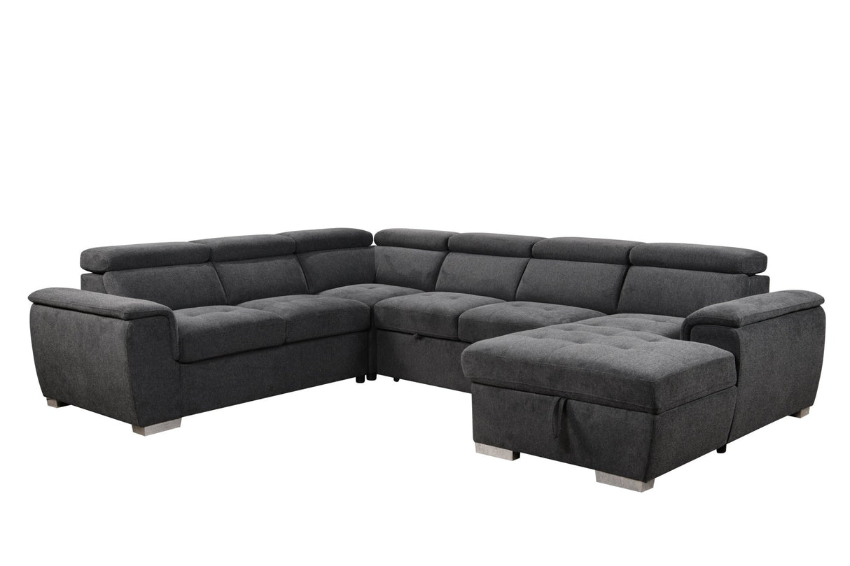 125" Modern U Shaped 7 - seat Sectional Sofa Couch with Adjustable Headrest, Sofa Bed with Storage Chaise - Pull Out Couch Bed for Living Room ,Dark Gray - W1417S00012 - image - 3