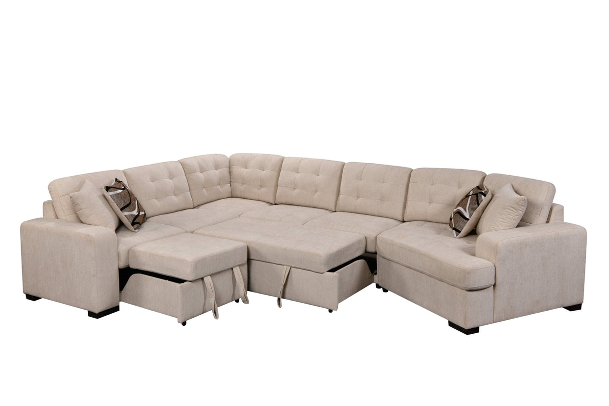 149" Oversized Sectional Modern Large Upholstered U - Shape Sectional Sofa, Extra Wide Chaise Lounge Couch for Home, Bedroom, Apartment, Dorm, Office, Beige - W1417S00006 - image - 1