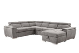 125" Modern U Shaped 7 - seat Sectional Sofa Couch with Adjustable Headrest, Sofa Bed with Storage Chaise - Pull Out Couch Bed for Living Room ,Light Gray | Home Elegance USA