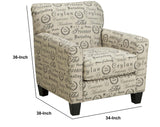 38 Inch Wood Accent Chair, Typography Print Beige Fabric - Home Elegance USA