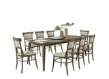 Bistro Vintage Walnut 9 Piece Dining Table with Extension Leaf and Off White Fabric Dining Chairs | Home Elegance USA