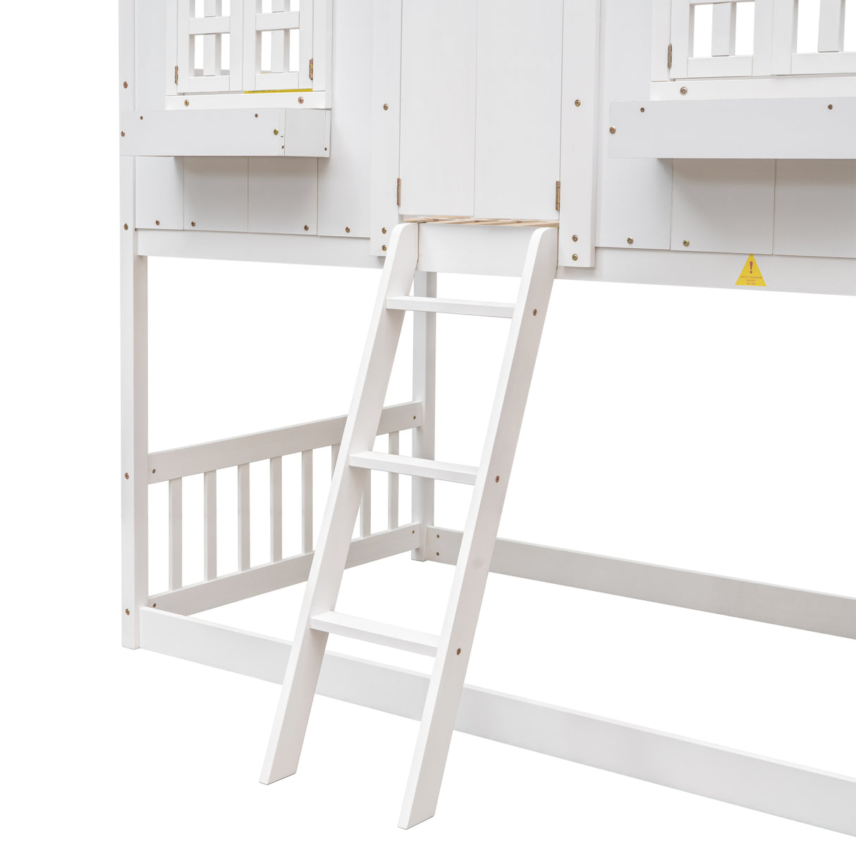 Twin over Twin House Bunk Bed with Roof , Window, Window  Box, Door , with Safety Guardrails and Ladder,White - Home Elegance USA