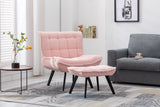 Modern Soft Teddy Fabric Material Large Width Accent Chair Leisure Chair Armchair TV Chair Bedroom Chair With Ottoman Black Legs For Indoor Home And Living Room,Pink - Home Elegance USA
