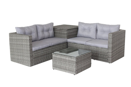 4 Piece Patio Sectional Wicker Rattan Outdoor Furniture Sofa Set with Storage Box Grey - W209S00014 - image - 10