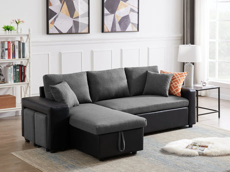 Artemax 92.5“Linen Reversible Sleeper Sectional Sofa with storage and 2 stools Steel Gray - W668S00006 - Home Elegance USA - 1