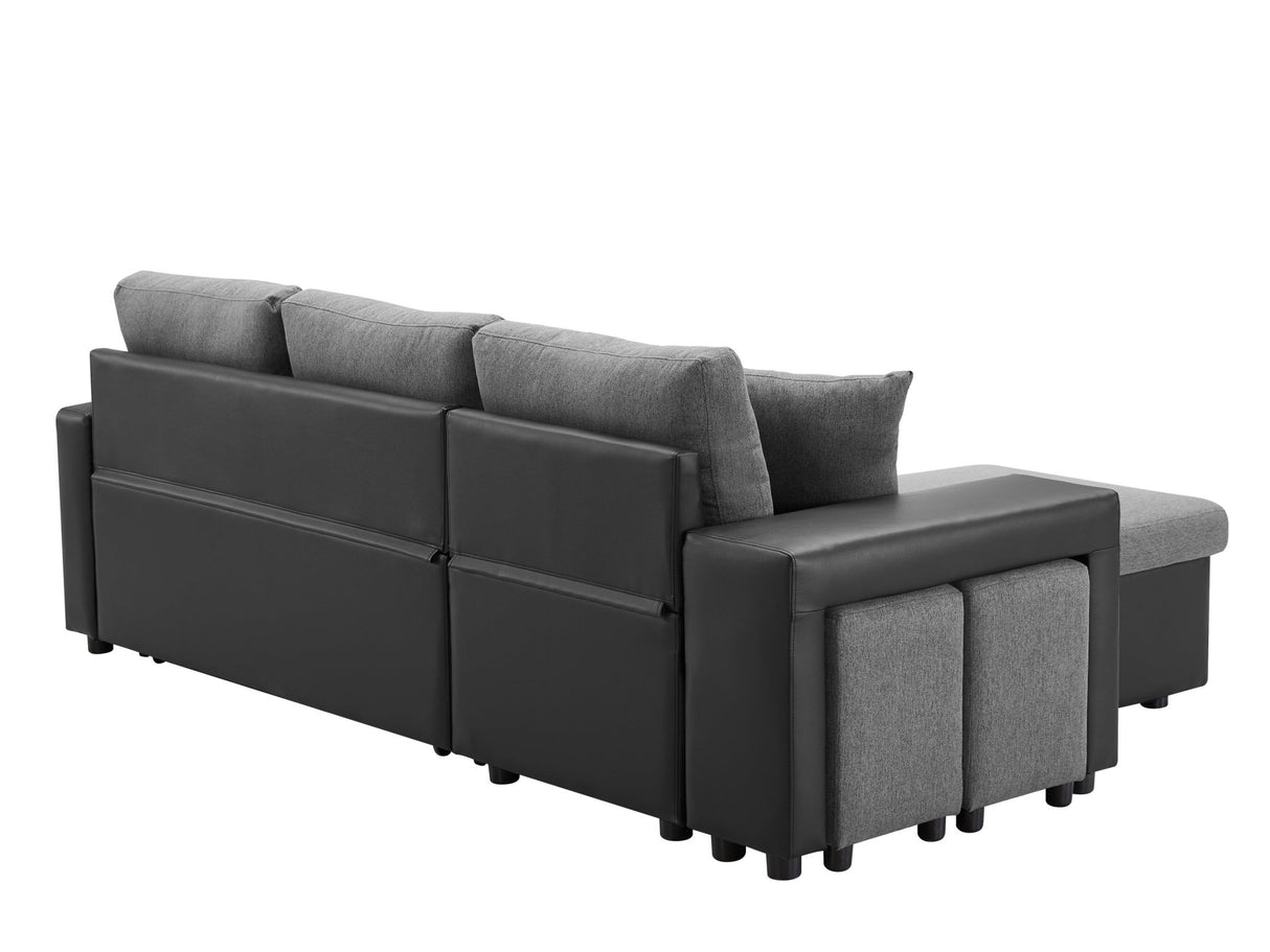 Artemax 92.5“Linen Reversible Sleeper Sectional Sofa with storage and 2 stools Steel Gray - W668S00006 - Home Elegance USA - 9