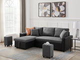 Artemax 92.5“Linen Reversible Sleeper Sectional Sofa with storage and 2 stools Steel Gray - W668S00006 - Home Elegance USA - 3