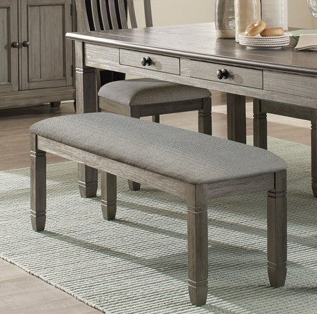 Antique Gray and Coffee Finish 6pc Dining Set Table w 6x Drawers Upholstered Bench 4x Side Chairs Casual Country Style Dining Room Furniture | Home Elegance USA