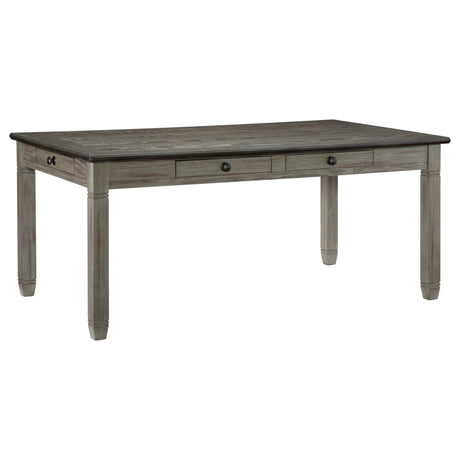 Antique Gray and Coffee Finish 5pc Dining Set Table w 6x Drawers Upholstered 4x Side Chairs Casual Country Style Dining Room Furniture | Home Elegance USA