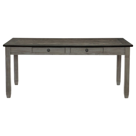 Antique Gray and Coffee Finish 6pc Dining Set Table w 6x Drawers Upholstered Bench 4x Side Chairs Casual Country Style Dining Room Furniture | Home Elegance USA