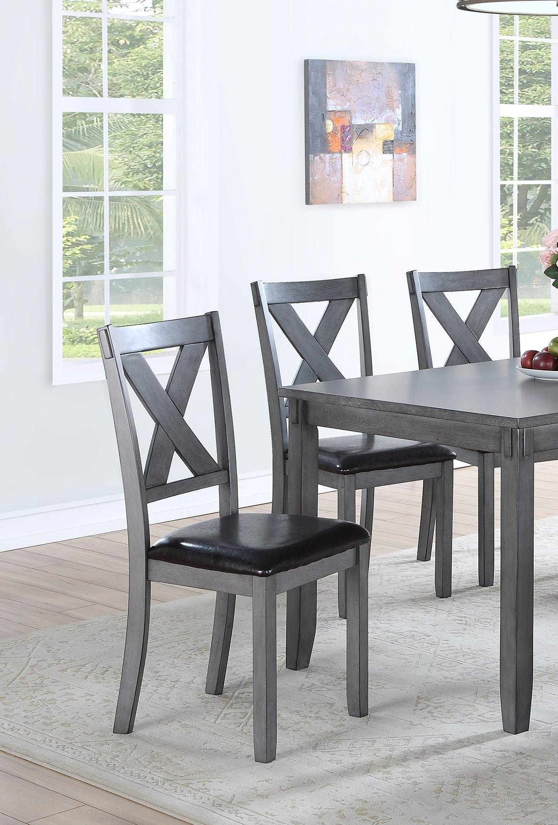 Dining Room Furniture Casual Modern 6pc Set Dining Table 4x Side Chairs and A Bench Rubberwood and Birch veneers Gray Finish | Home Elegance USA