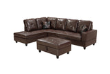 3 PC Sectional Sofa Set, (Brown) Faux Leather Right - Facing Chaise with Free Storage Ottoman | Home Elegance USA